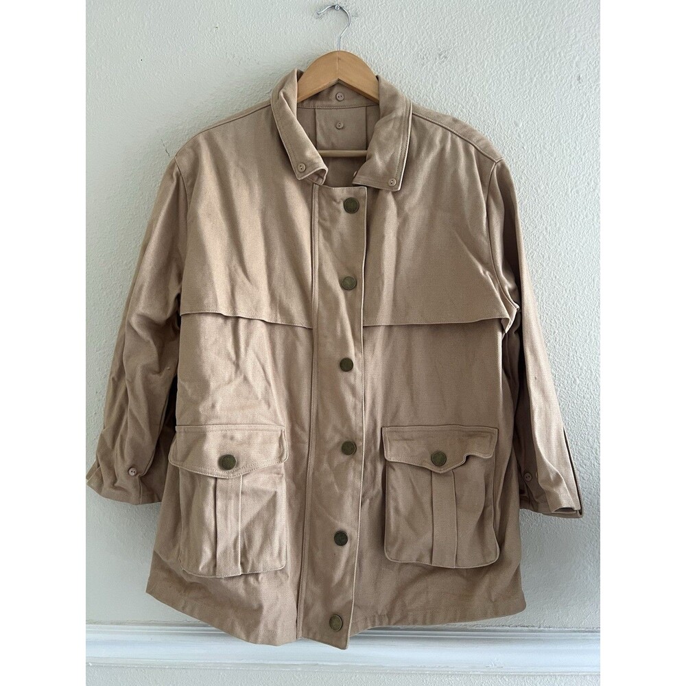 Macy McCoy Australia Tan Khaki Belted Safari Utility Trench Jacket Fur Cuffs